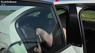 Petite redhead slut's first gaping anal creampie in dirty taxi