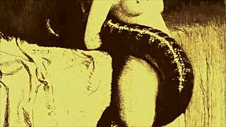 Vintage Lesbian Erotic Illustration with Hairy Beauties