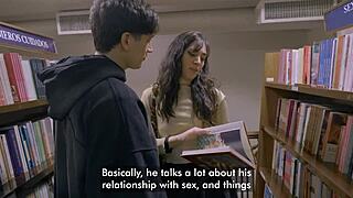 he spots petite latina bookworm bends her over library shelves for rough quickie creampie