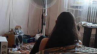 stepsis sits by the fan reading while i secretly jerk my big clit pov