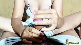 hey check out this cute asian maid giving the sloppiest handjob ever