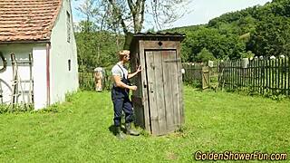 Babe gets jizzed on after golden shower outdoors