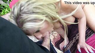 skinny blonde slut bends for juicy outdoor big cock pounding