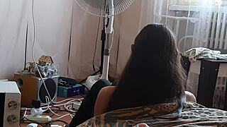 stepsis sits by the fan reading while i secretly jerk my big clit pov