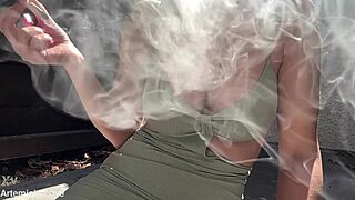 big nipple milf smokes voluptuous tits outdoor slow motion fetish