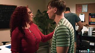 whoa redhead teacher kiki daire takes double cocks from students