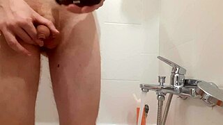 shysam4's skinny shaved shower anal with ball kicking and small cock fun