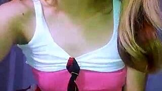 Petite miniskirt slut bonneyuwu rips clothes for dripping dildo pussy masturbation