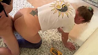 boss bends employee over desk for rough doggystyle pounding