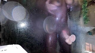 hot ebony milf moans with new toy in shower gets caught by daddy 😩💦 wet pussy dripping