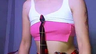 Petite miniskirt slut bonneyuwu rips clothes for dripping dildo pussy masturbation