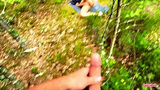 horny bush wanks big pussy lips outdoor with muscular handjob