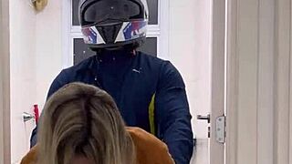 Motoboy fucks pissing woman hard in ladies bathroom till she cums wildly!