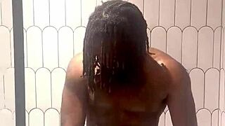 Steamy shower oiling highlights every glistening curve