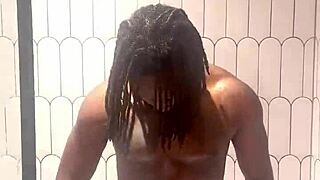 Steamy shower oiling highlights every glistening curve