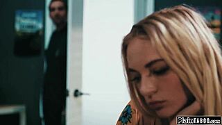 Creepy old janitor licks skinny Russian teen's hairy pussy then fucks