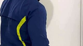 Motoboy fucks pissing woman hard in ladies bathroom till she cums wildly!