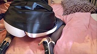 Pounded Milf in Satin Lingerie Panties Leggings Heels