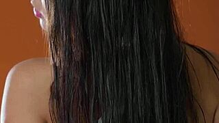 Check out big natural tits on petite Niemira stripping naked body tease!