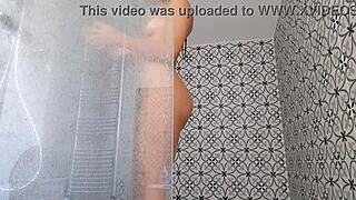 skinny latina housewife sensual shower dance in lingerie