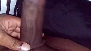 hey stroking my big black cock monster before bed feels so good tonight