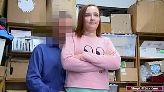 Redhead shoplifter's wild ride with dominating officer unleashes passion