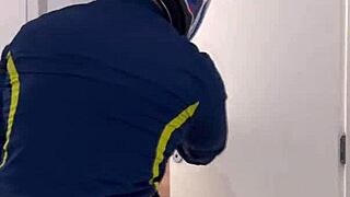 Motoboy fucks pissing woman hard in ladies bathroom till she cums wildly!