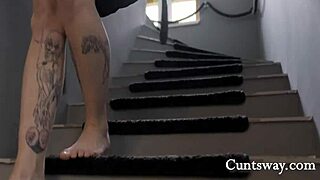 ginger lover strap-on pounds curly tattooed partner's wet pussy hard