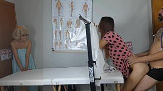 two horny sluts visit gynecologist to get pussies fingered and fucked hard