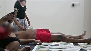 the customer lady watches as the masseuse delivers a sneaky cock happy ending.