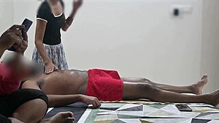 the customer lady watches as the masseuse delivers a sneaky cock happy ending.