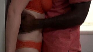 sydney paige kneels to deepthroat jay bangher's thick black monster cock