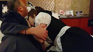 uhh cute maid cosplay blew me gripped cock licked her to creampie