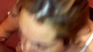 Tattooed girlfriend deepthroats and swallows cum with sloppy licking sounds