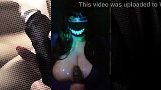 whoa, can this huge-titted goth bbw handle that massive dildo?