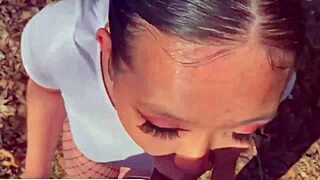 hey asian babe, wanna see me choke on this huge cock outside? gagging sloppy deepthroat public fun