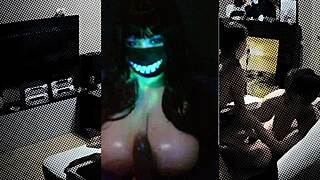 whoa, can this huge-titted goth bbw handle that massive dildo?