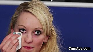Horny classy bimbo SWALLOWS ALL JIZZ after extreme blowbang FACIAL
