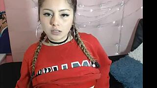 omg this cute latina with big tits and tattoos fingers her pussy so hot on cam part 1