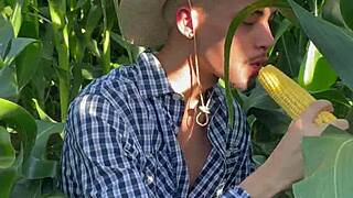 guy slides whole corn deep into tight solo ass