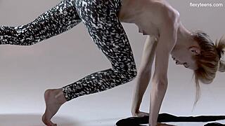 gorgeous russian gymnast rita spreads hairy pussy yoga legs flexible