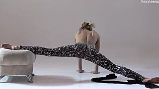 gorgeous russian gymnast rita spreads hairy pussy yoga legs flexible