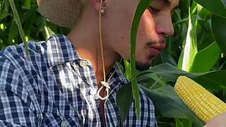 guy slides whole corn deep into tight solo ass
