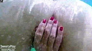 Chubby Mature Wife Fingers Shaved Pussy Underwater to Explosive Orgasm