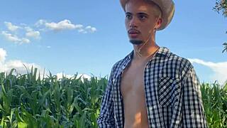 guy slides whole corn deep into tight solo ass