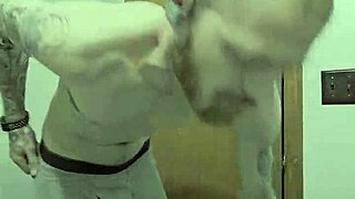 skinny bathroom striptease rips clothes off for monster cock reveal