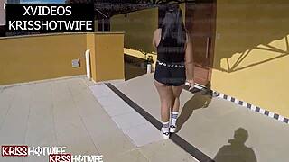 kriss hotwife flashes big ass tits in hotel corridor for all