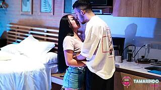 colombian milf's puffy wet pussy lips stretched by monster cock after kiss