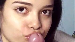 teen brunette gives deepthroat blowjob and swallows full cum load