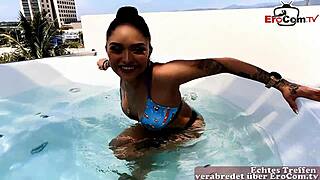 i'm thrilled snagging this petite latina teen slut for public casting pickup